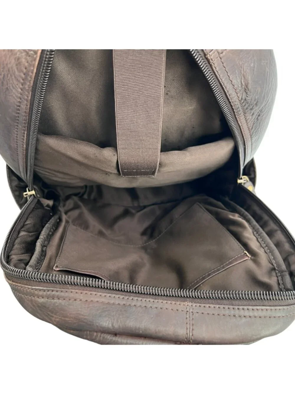 Chaps Leather Backpack Dark Brown Travel Laptop Bag Multi Pocket Rucksack